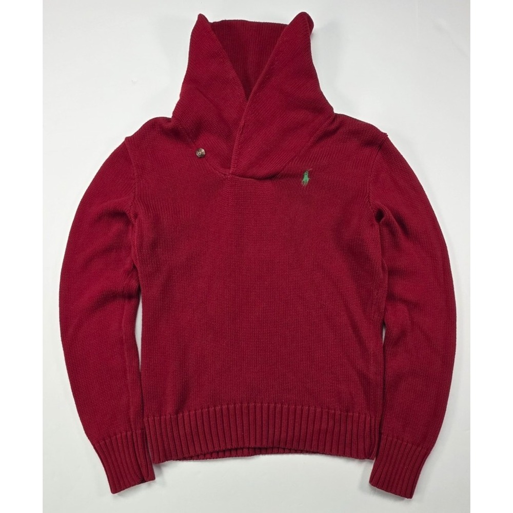 Ralph Lauren Sport Red Shawl Collar Sweater Women L Preppy Pullover Y2K Vintage